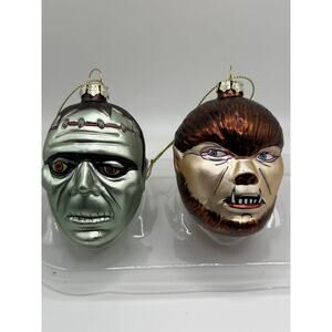 Archie McPhee Set of 2 Monsters Blown GlassOrnaments Werewolf & Frankenstein.